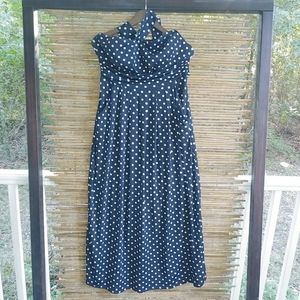 Paper Doll 1X Navy White Dots Halter Dress